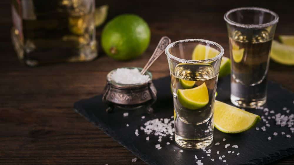 tequila shot with lime and sea salt