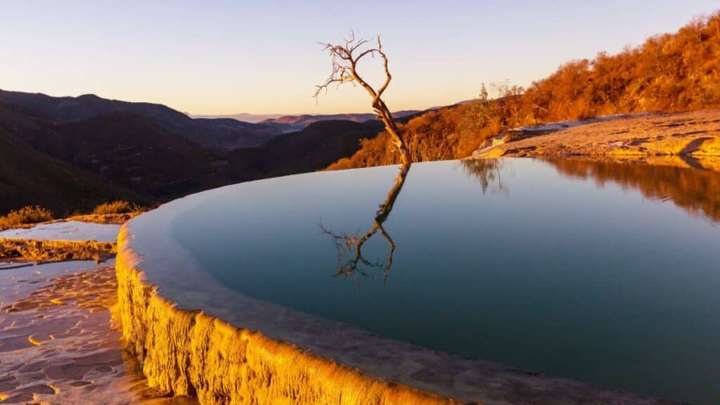 hierve el agua at dusk oaxaca city