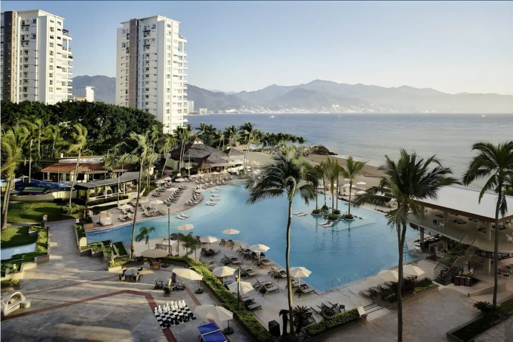 marriott puerto vallarto beach view from balcony with mountains