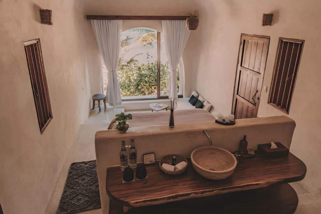 one of a kind hotel living area with beach view