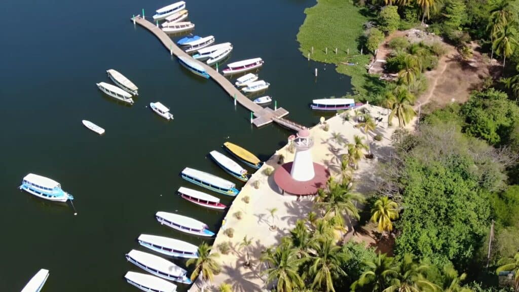 picturesque aerial view of docked boats at playa pie de la cuesta